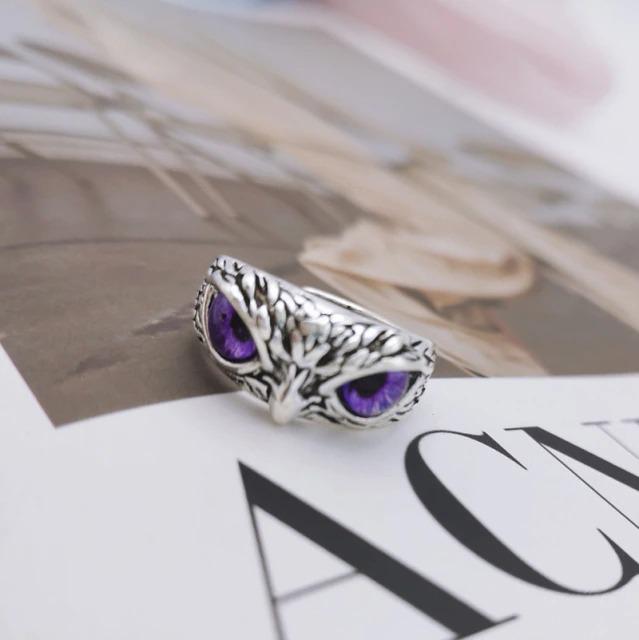 Красивое кольцо в стиле совы с фиолетовыми глазами (NR0045_4) - фото 3