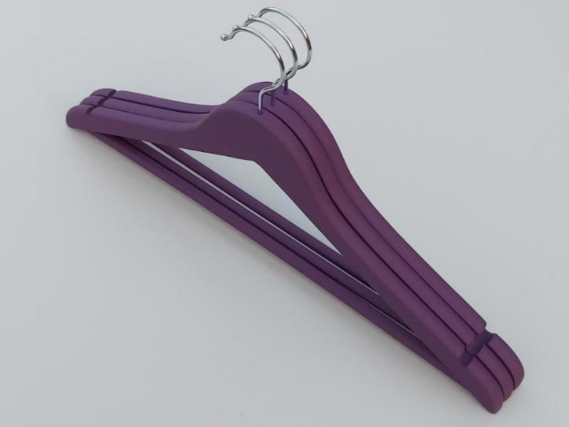 Набір 3 шт вішаки для одягу Soft 45 см дерев'яні обгумовані Фіолетовий - фото 1