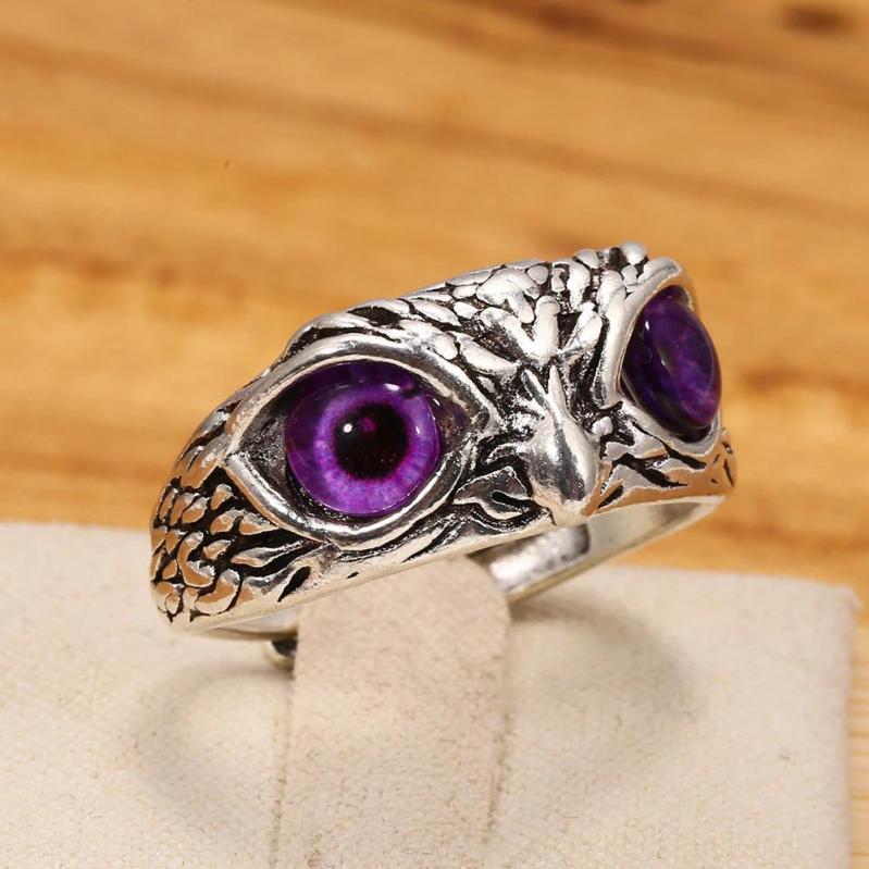 Красивое кольцо в стиле совы с фиолетовыми глазами (NR0045_4) - фото 2